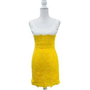 Antonio Melani Sheath Dress Yellow And White Floral Lace Size 8 Runs Small